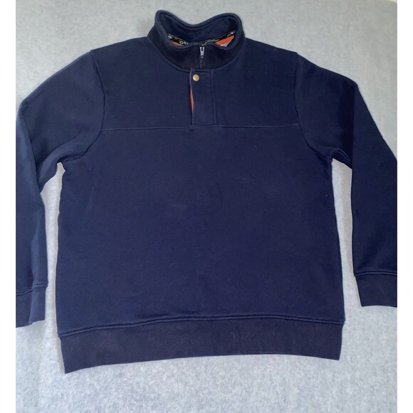 Orvis Sweater Men Large Blue Pullover Sweatshirt Quarter Zip Snap Fleece Outdoor - Picture 1 of 12